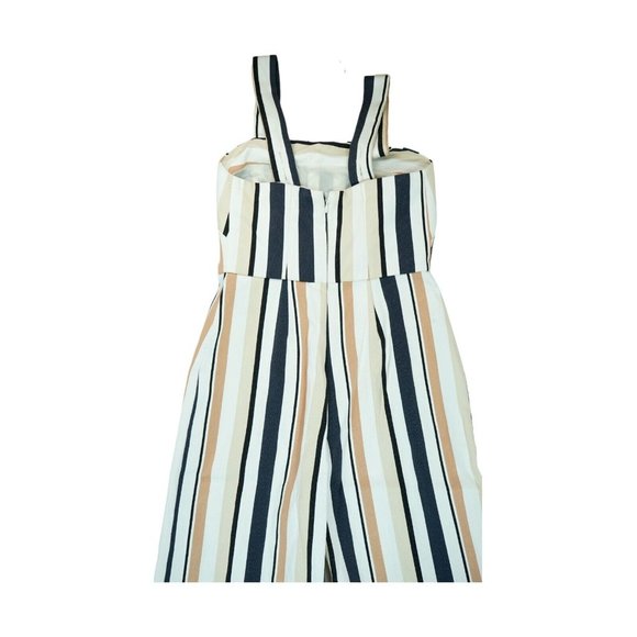 ASOS Navy, Brown, Beige & White Stripe Pinny Jumpsuit In Stripe‎ Size 4 - Picture 8 of 12